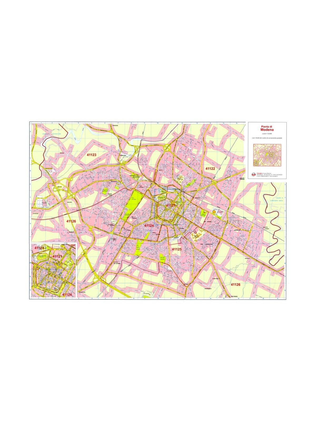 Plan of Modena with postal codes