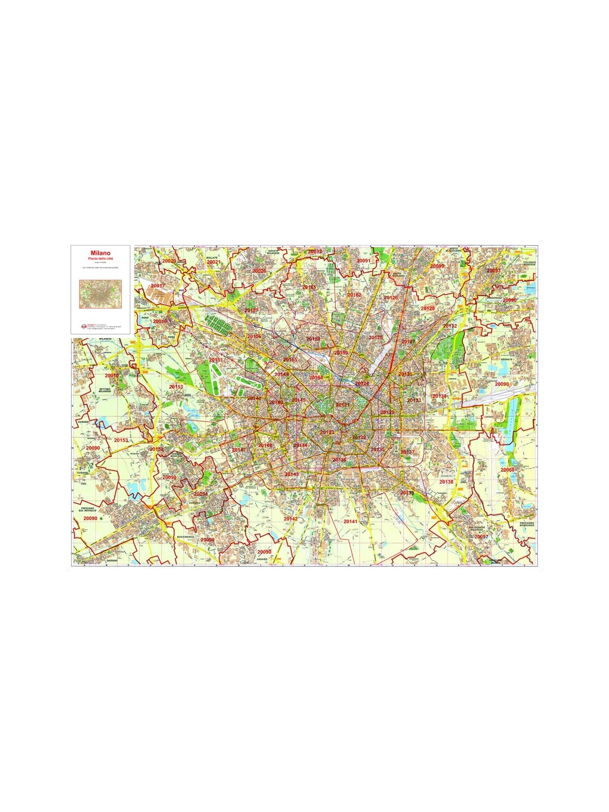 Plan of Milan with postal codes