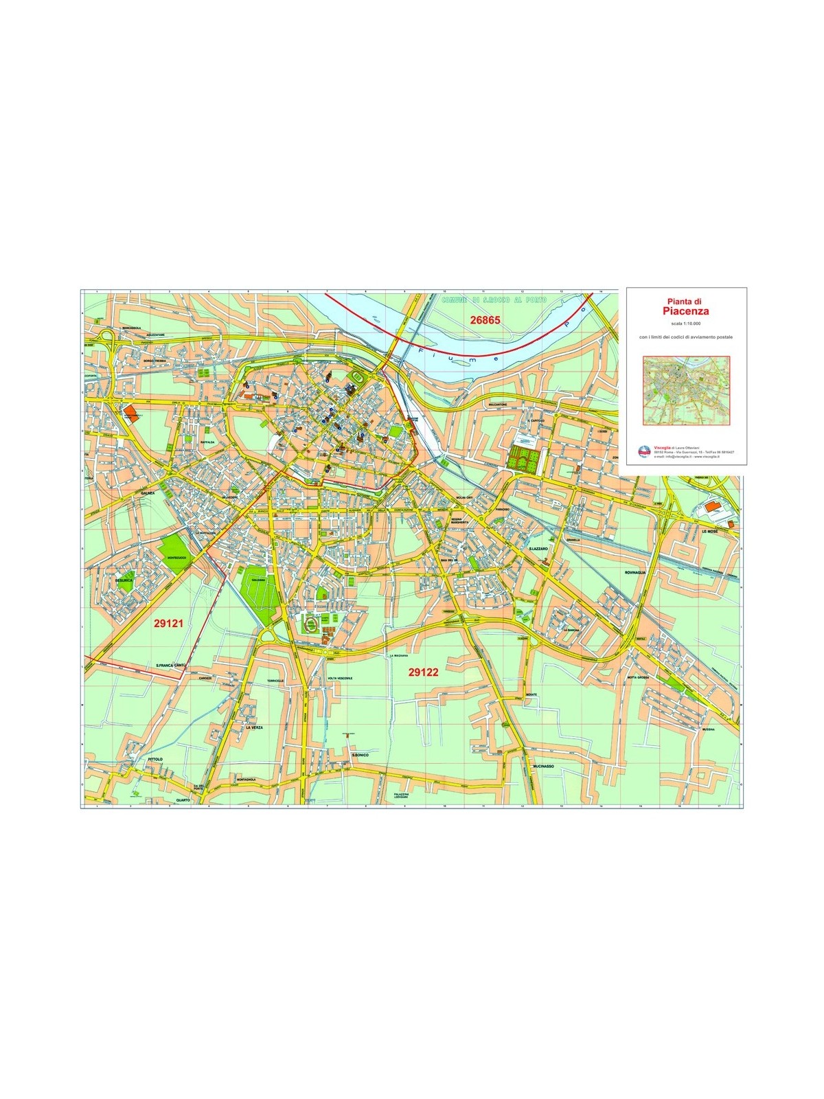Plan of Piacenza with postal codes
