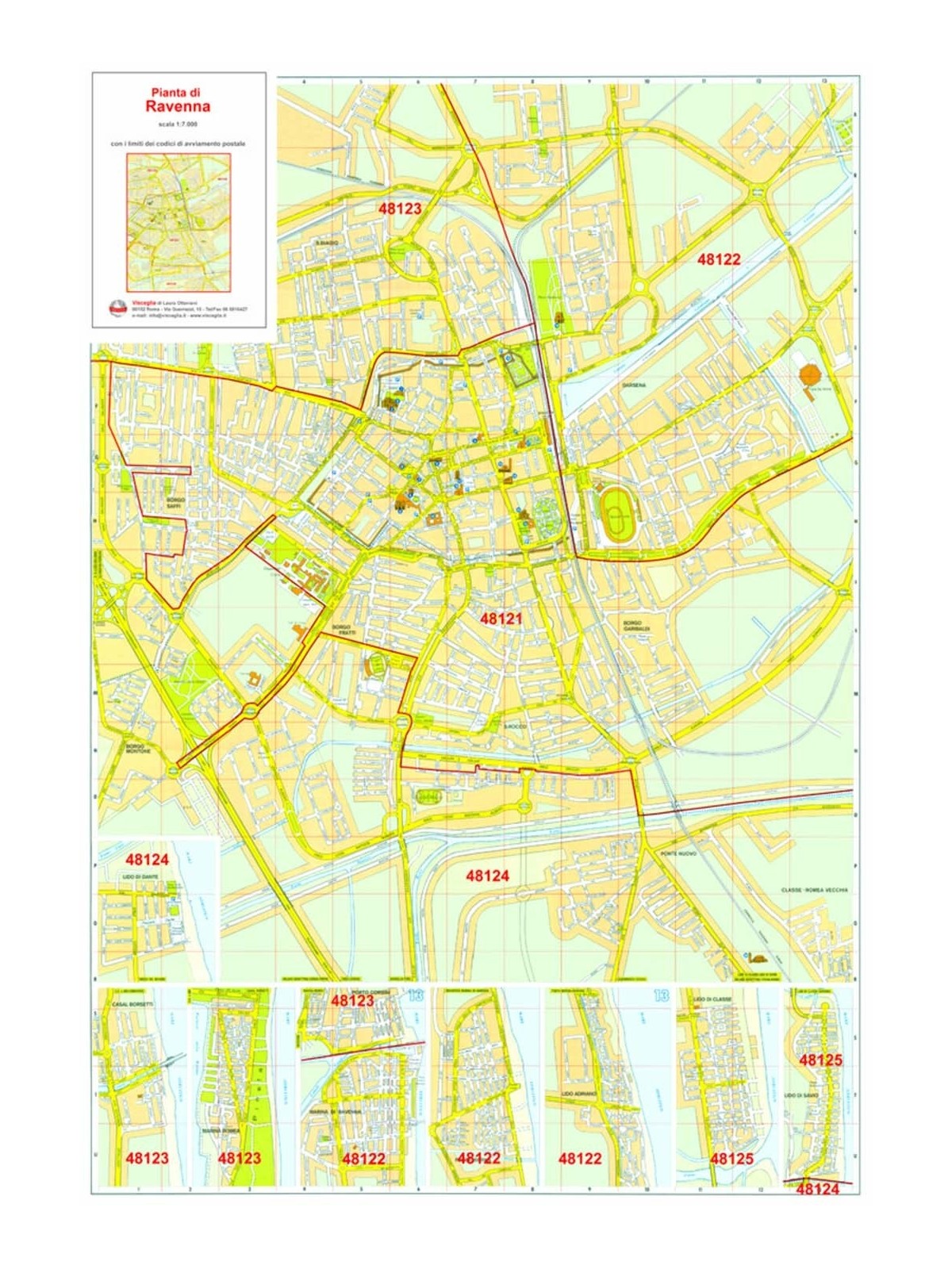 Plan of Ravenna with postal codes