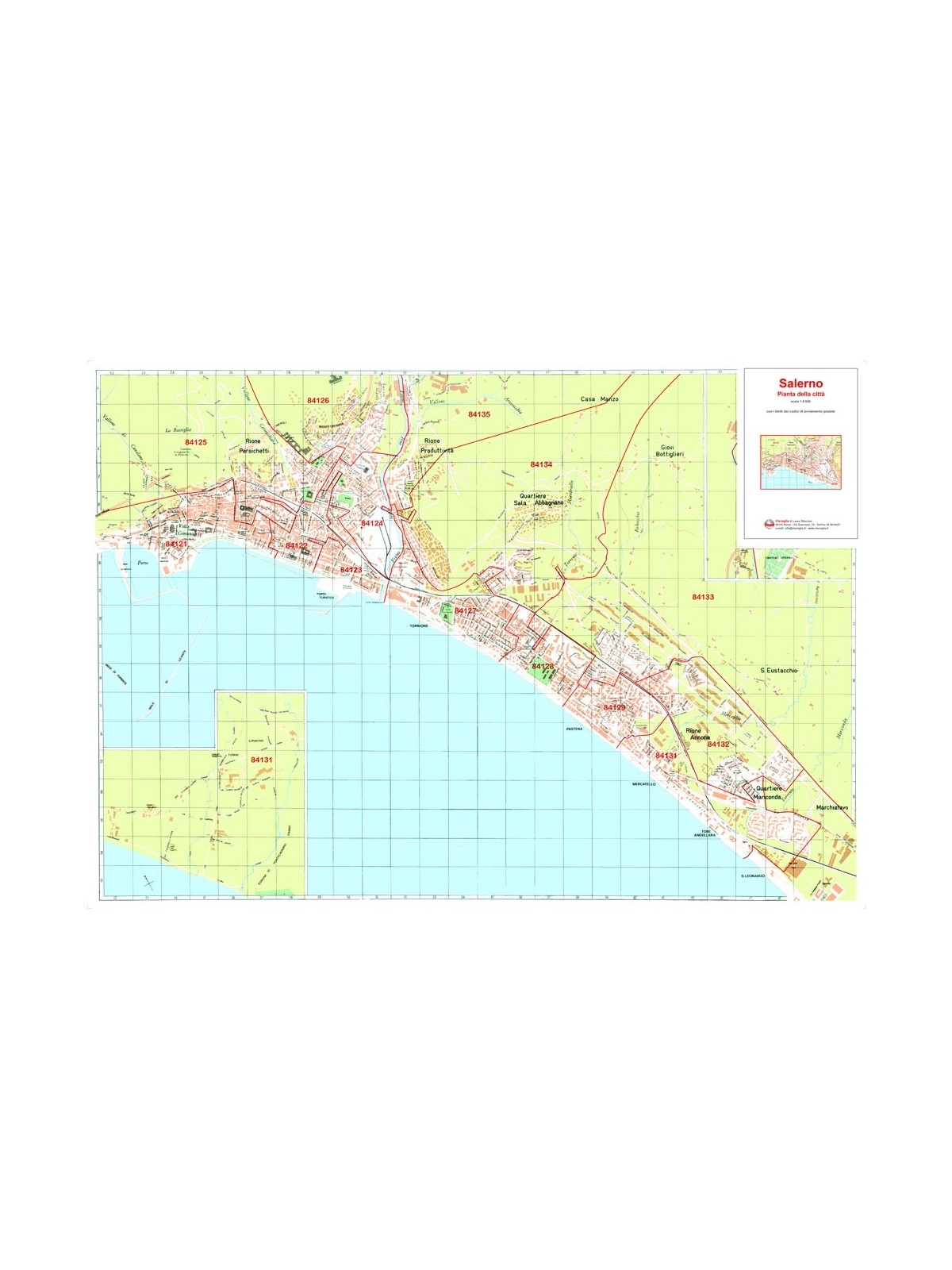 Plan of Salerno, with postal codes
