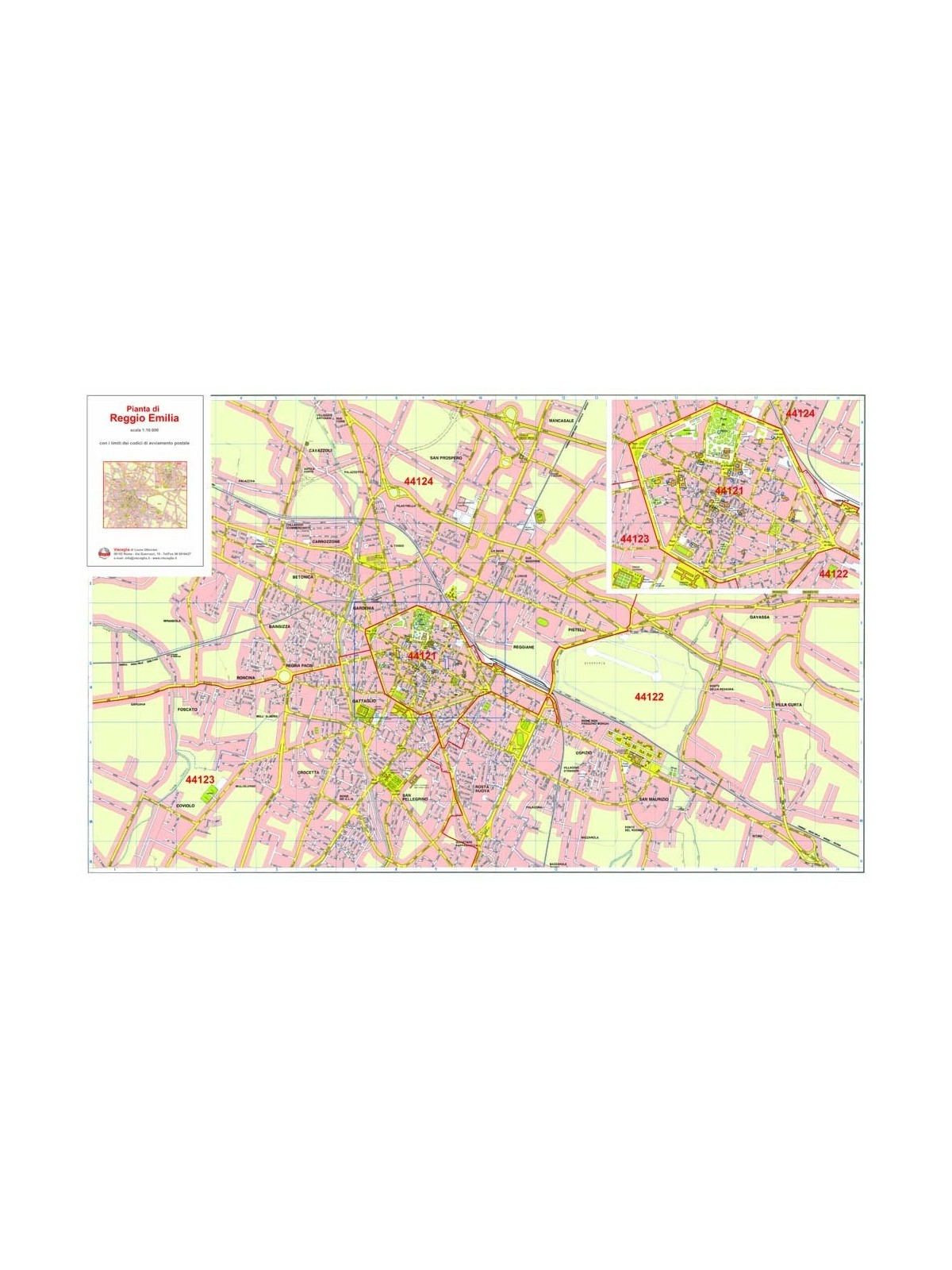 Plan of Reggio Emilia with postal codes