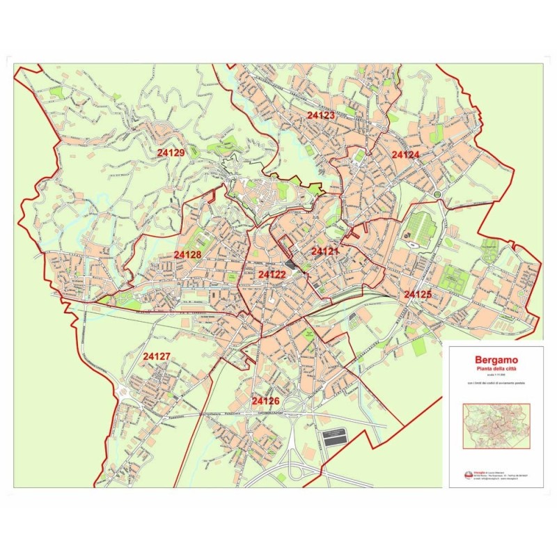 Plan of Bergamo with postal codes