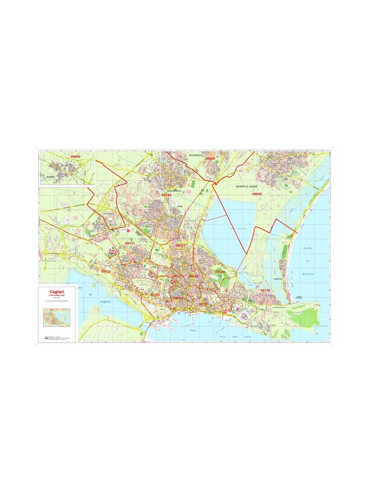 Plan of Cagliari with postal codes