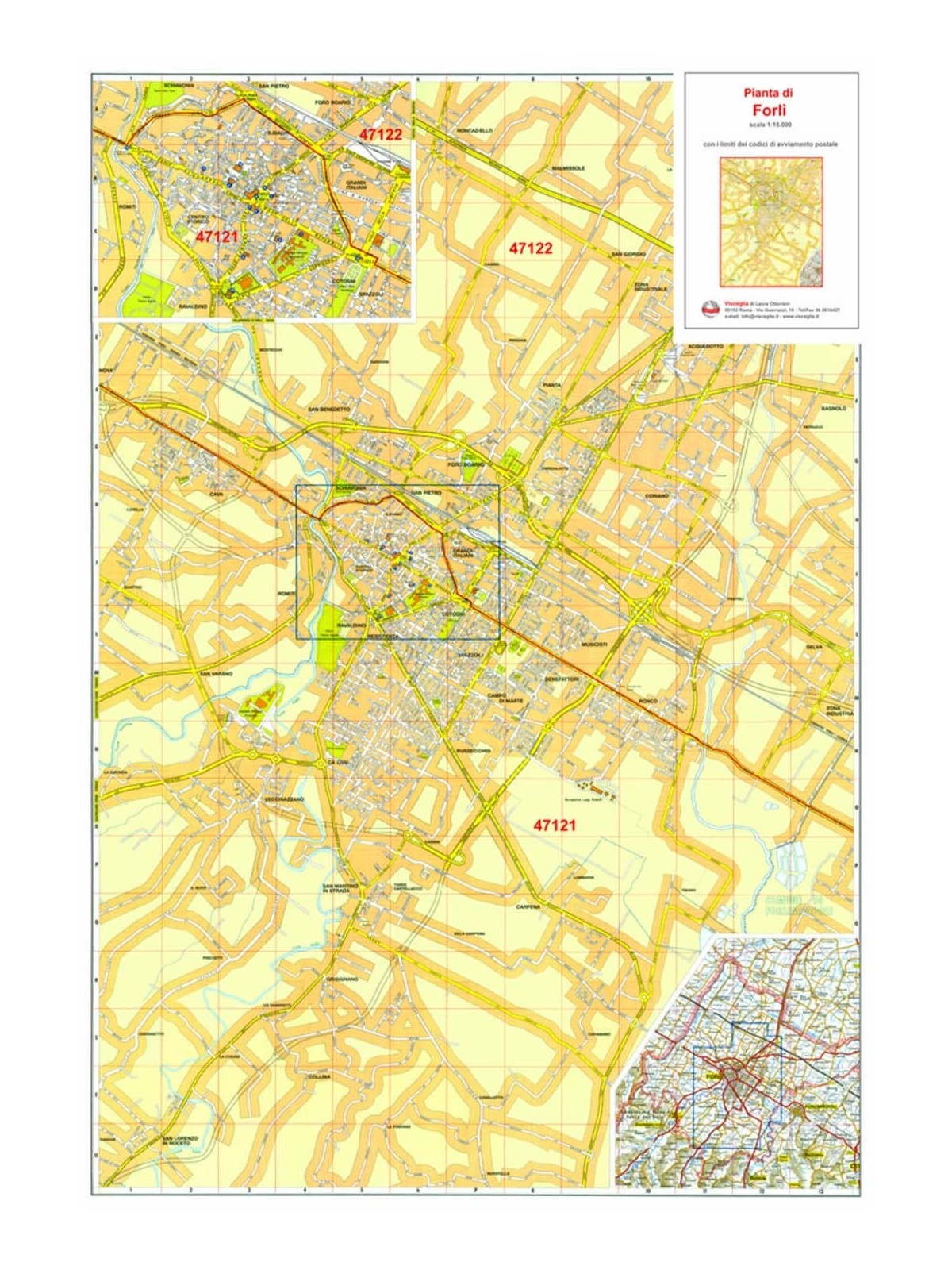 Plan of Forlì with postal codes