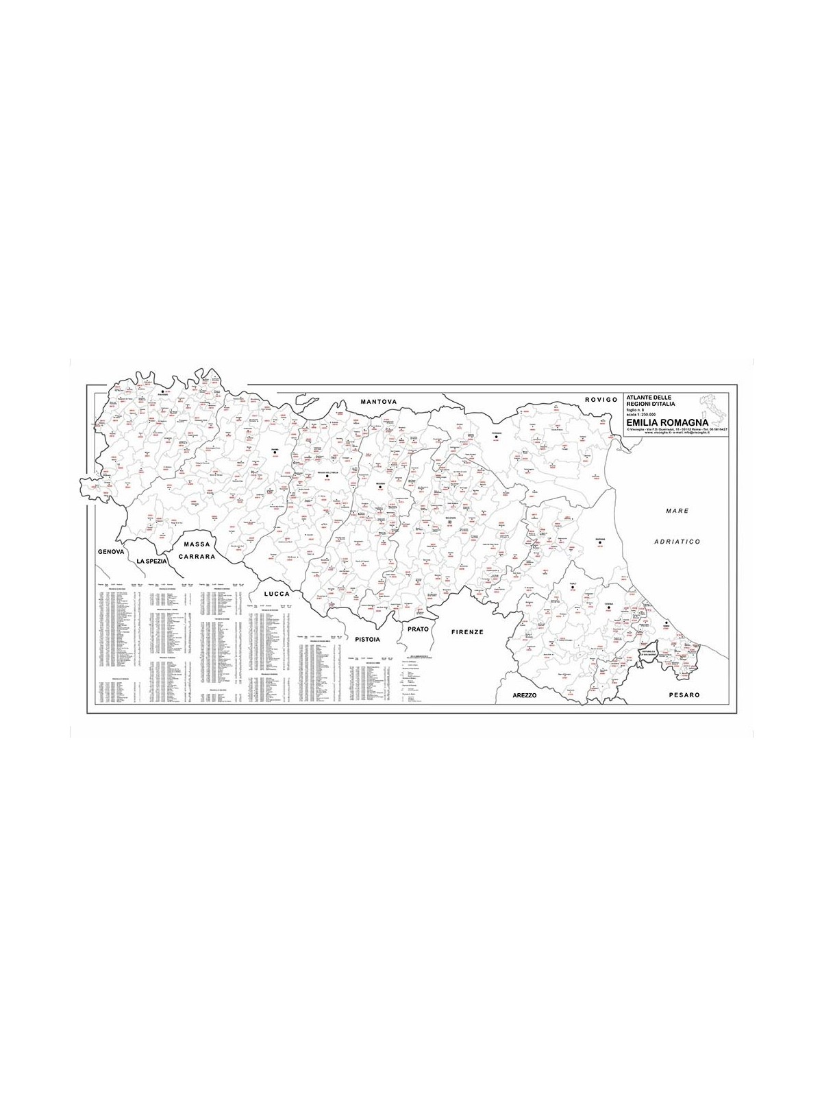 Map of Emilia Romagna with postal codes