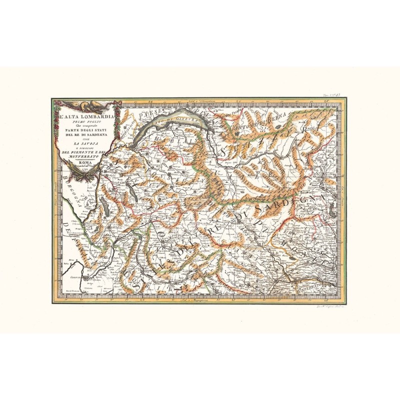 Antique map color of high Lombardy first sheet 