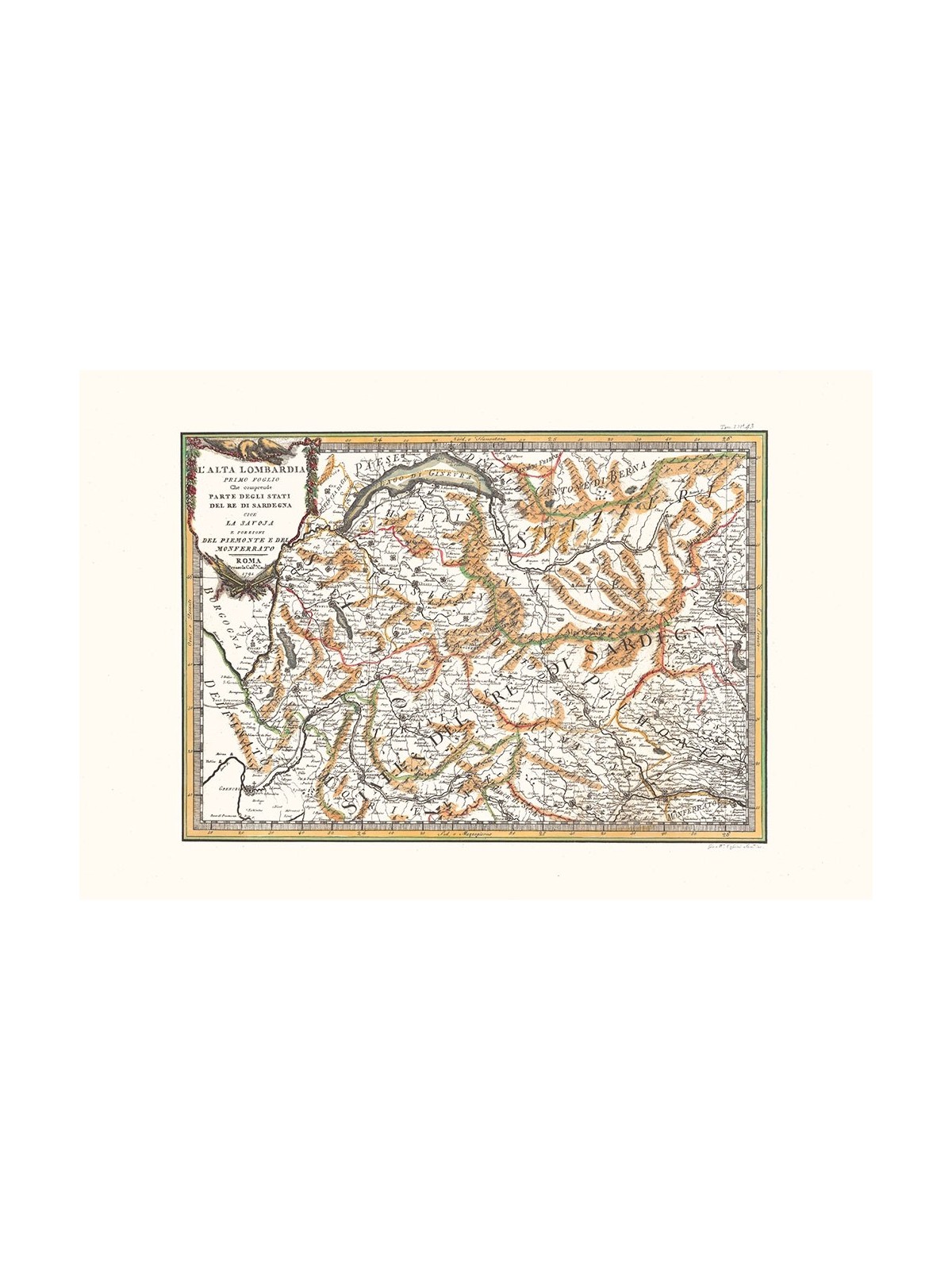 Antique map color of high Lombardy first sheet 