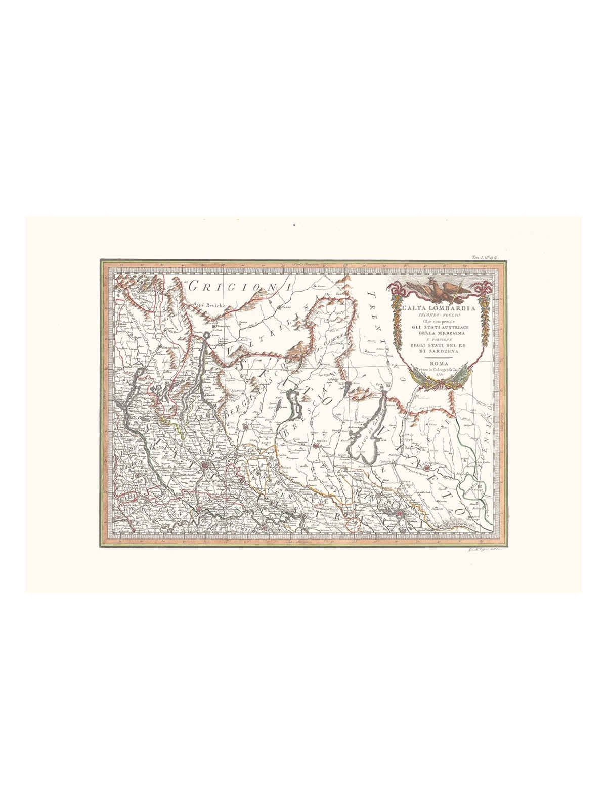 Antique map color of high Lombardy second sheet 