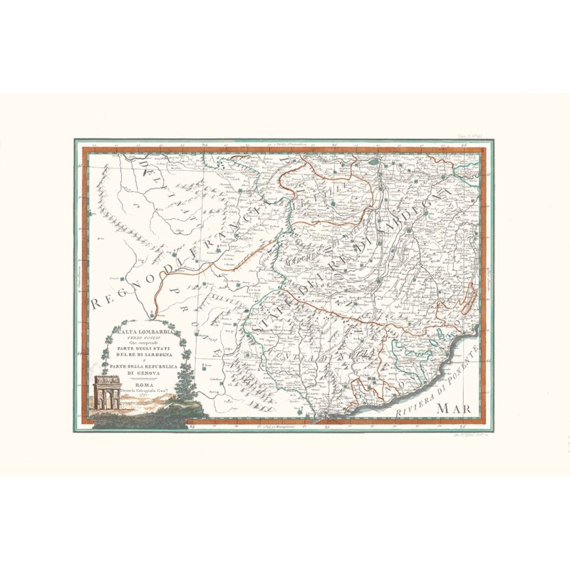 Antique map color of high Lombardy third sheet 