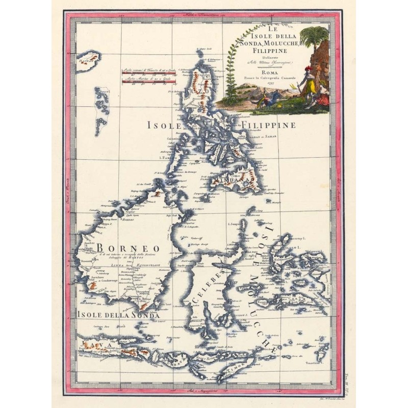 Antique map of Philippines and Borneo