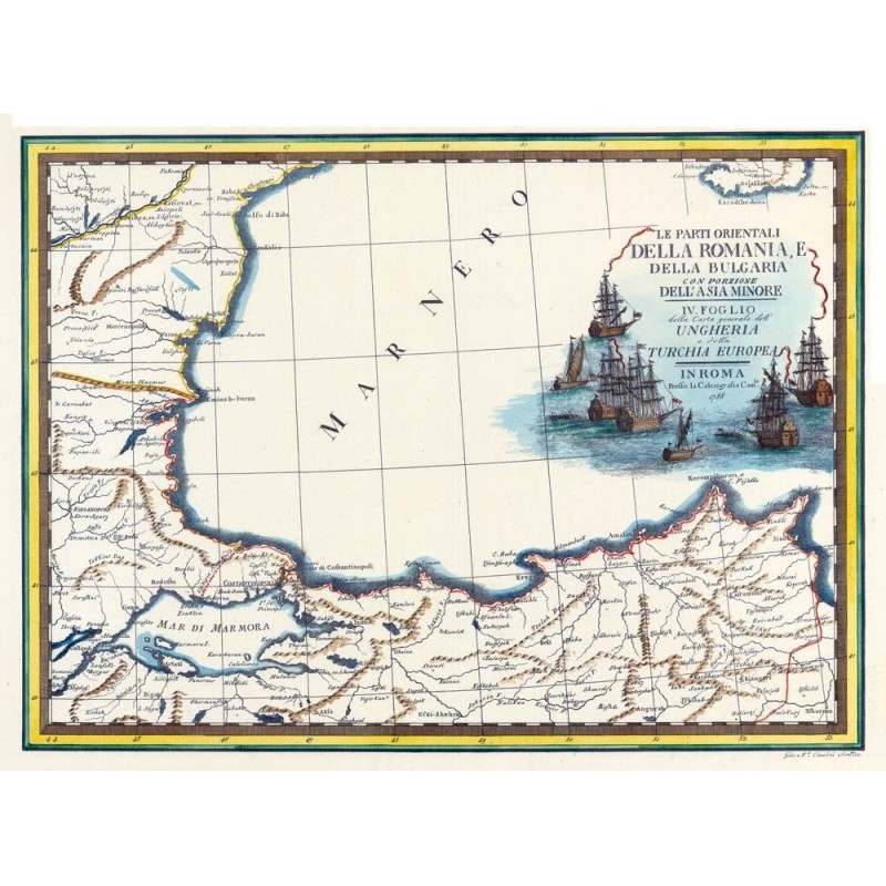 Antique map of Romania and Bulgaria