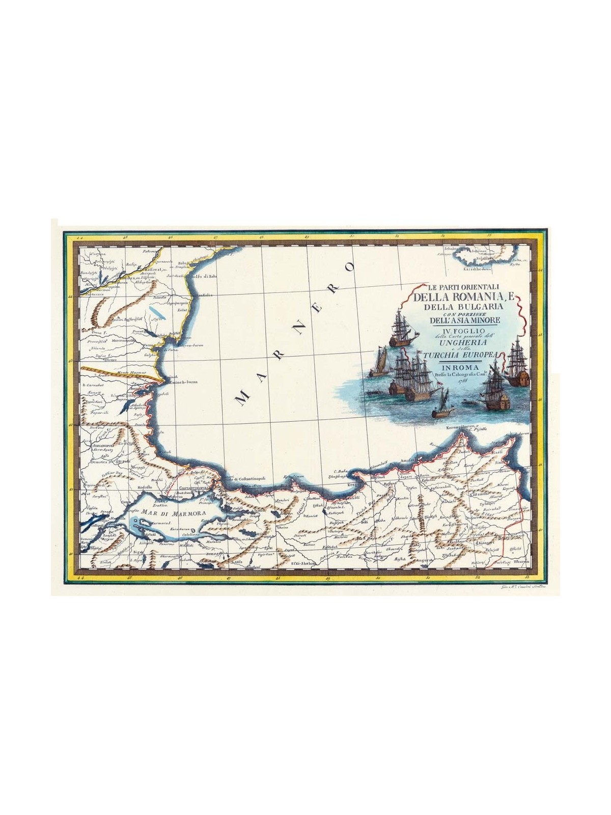 Antique map of Romania and Bulgaria