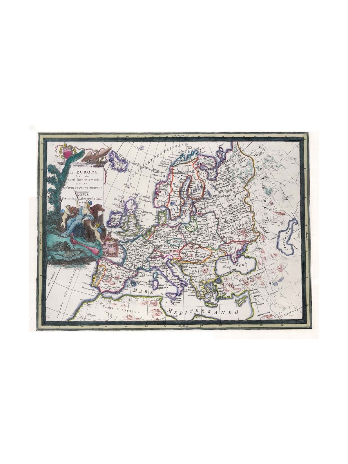 Antique color map of Europe