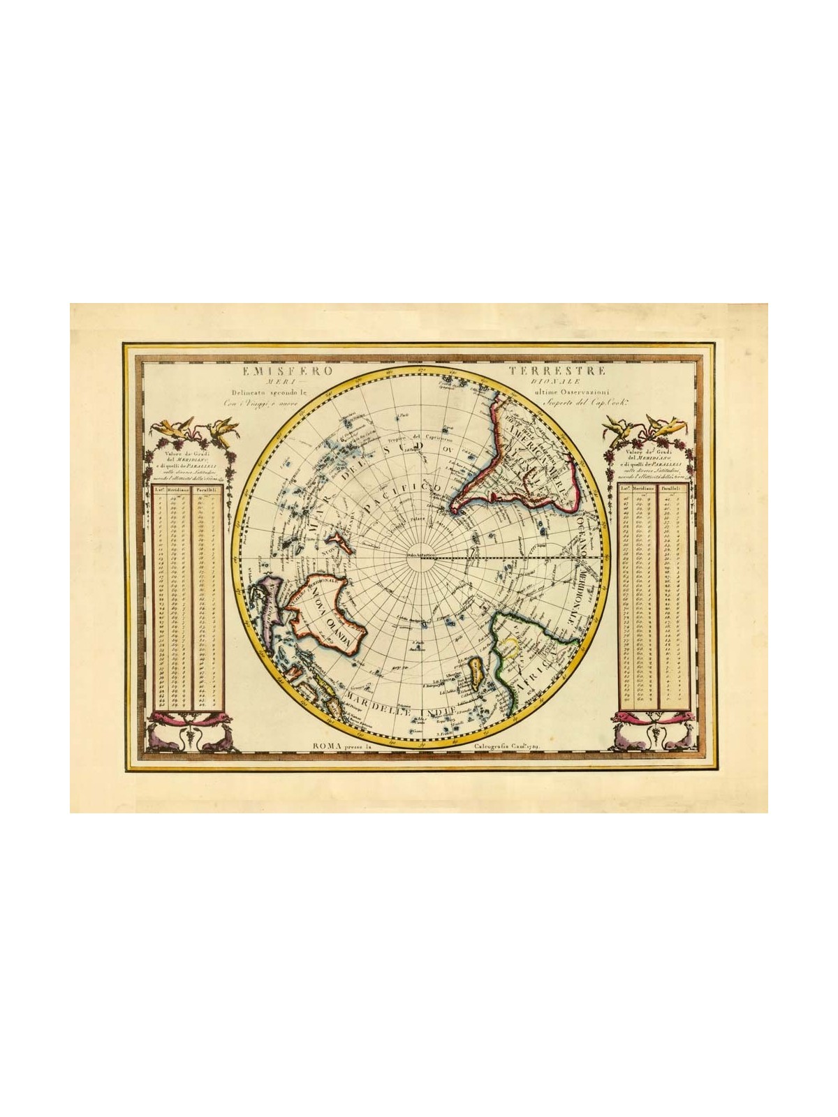 Antique map of Earth's southern hemisfere