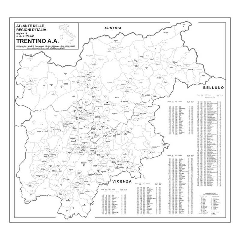 Mapo of Trentino Alto Adige with postal codes