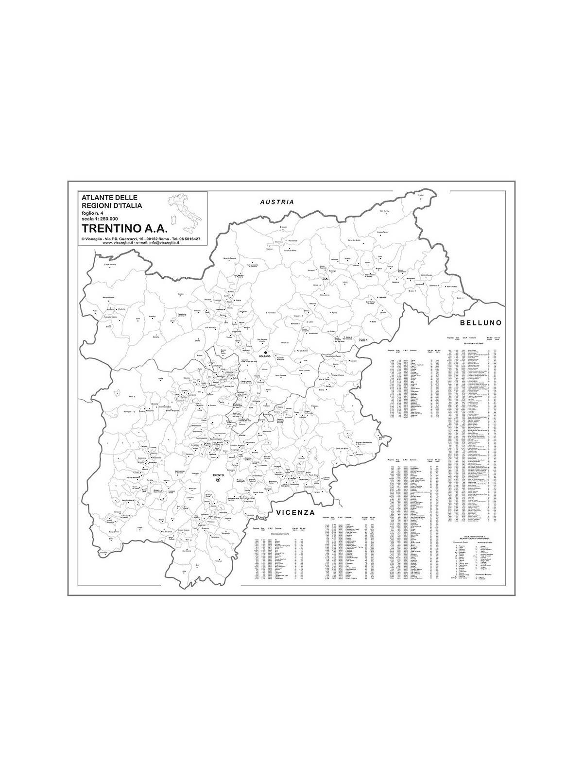 Mapo of Trentino Alto Adige with postal codes