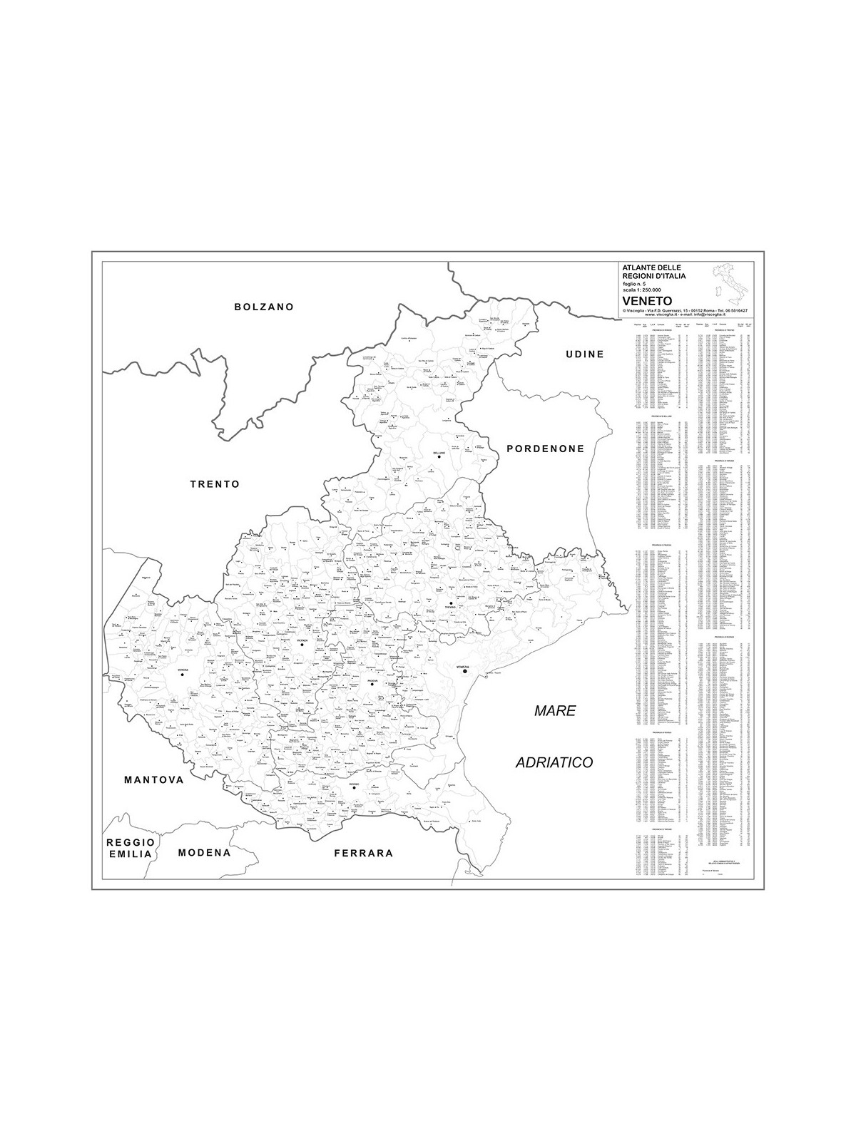 Map of Veneto with postal codes