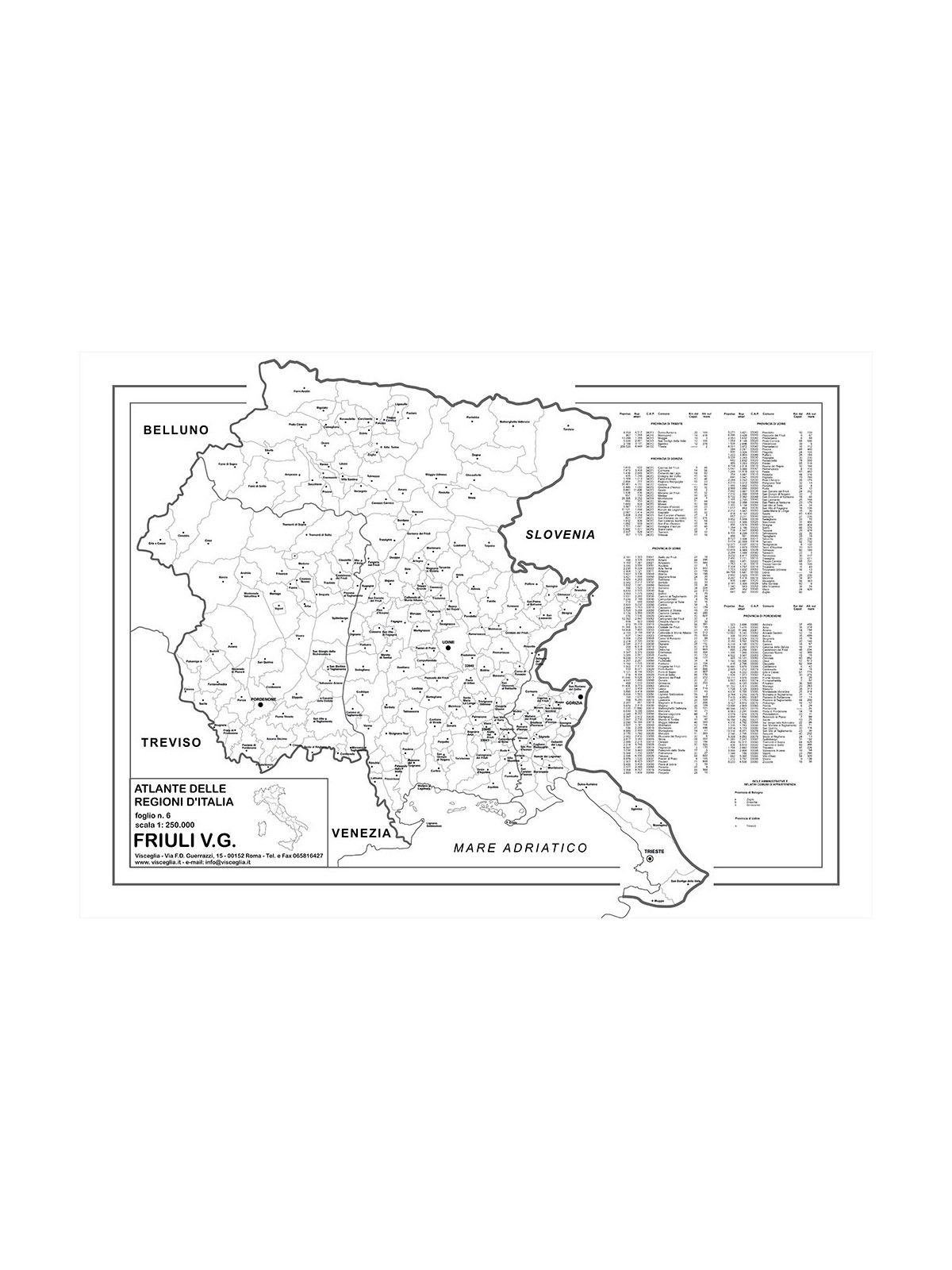 Map of Friuli Venezia Giulia with postal codes