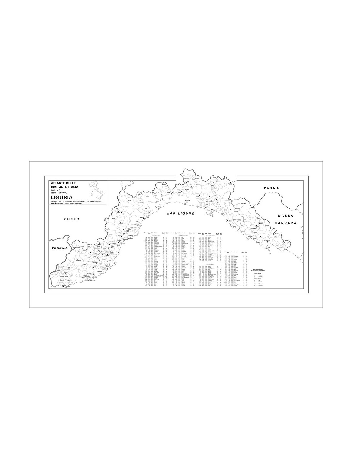 Map of Liguria with postal codes