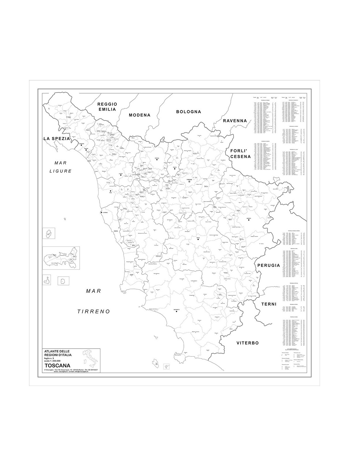 Map of Tuscany with postal codes
