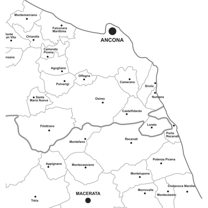 Map of Marche with postal codes