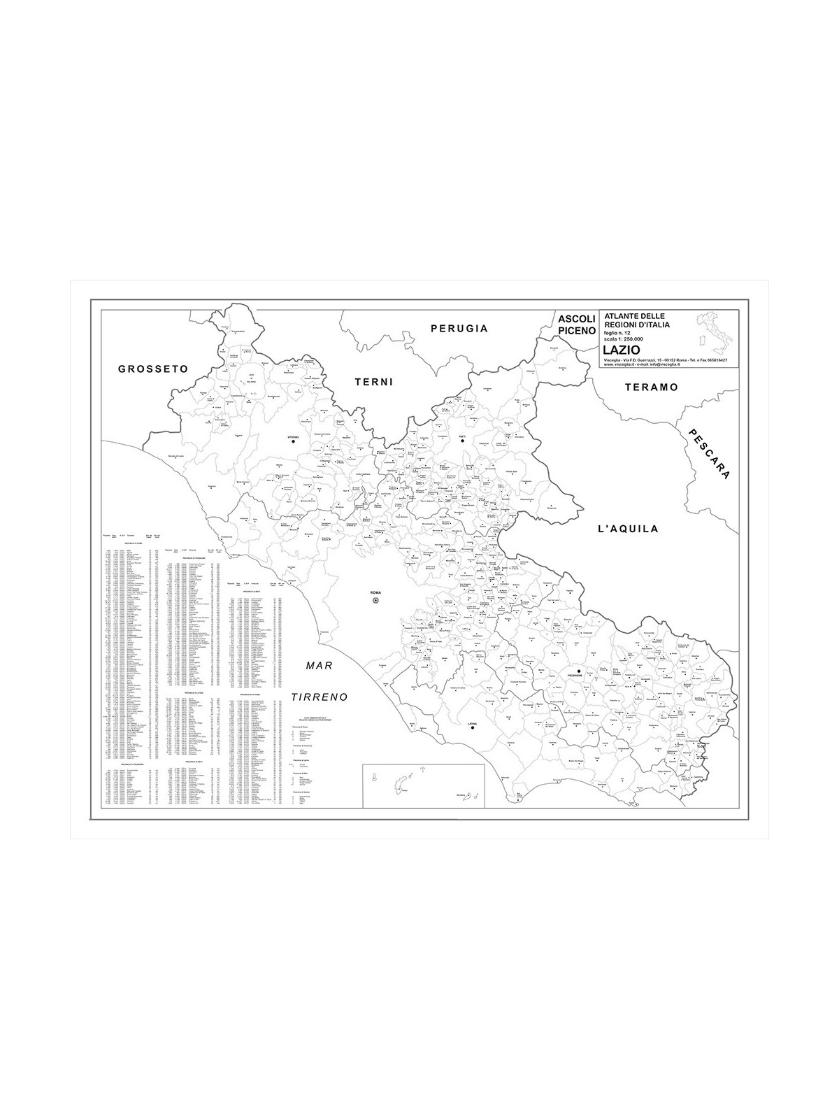 Map of Lazio with postal codes