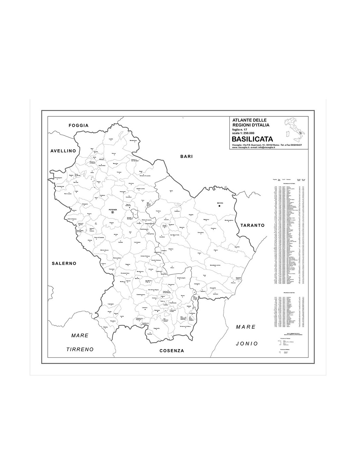 Map of Basilicata with postal codes