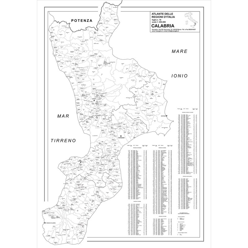 Map of Calabria with postal codes