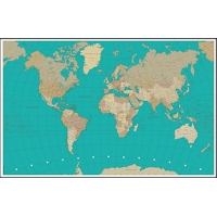 Mondo politico antichizzata con mare verde acqua, carta geografica color seppia