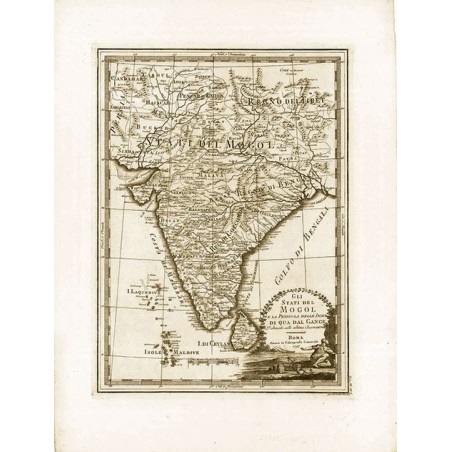 Carta geografica antica dell'India del 1797
