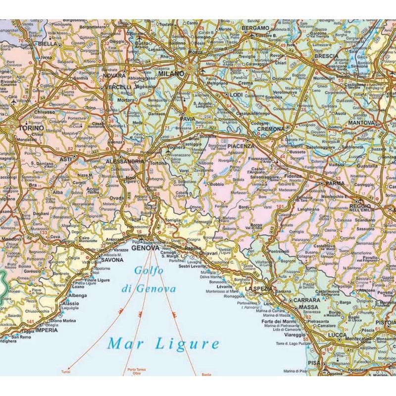 Political road map of northern  Italy 