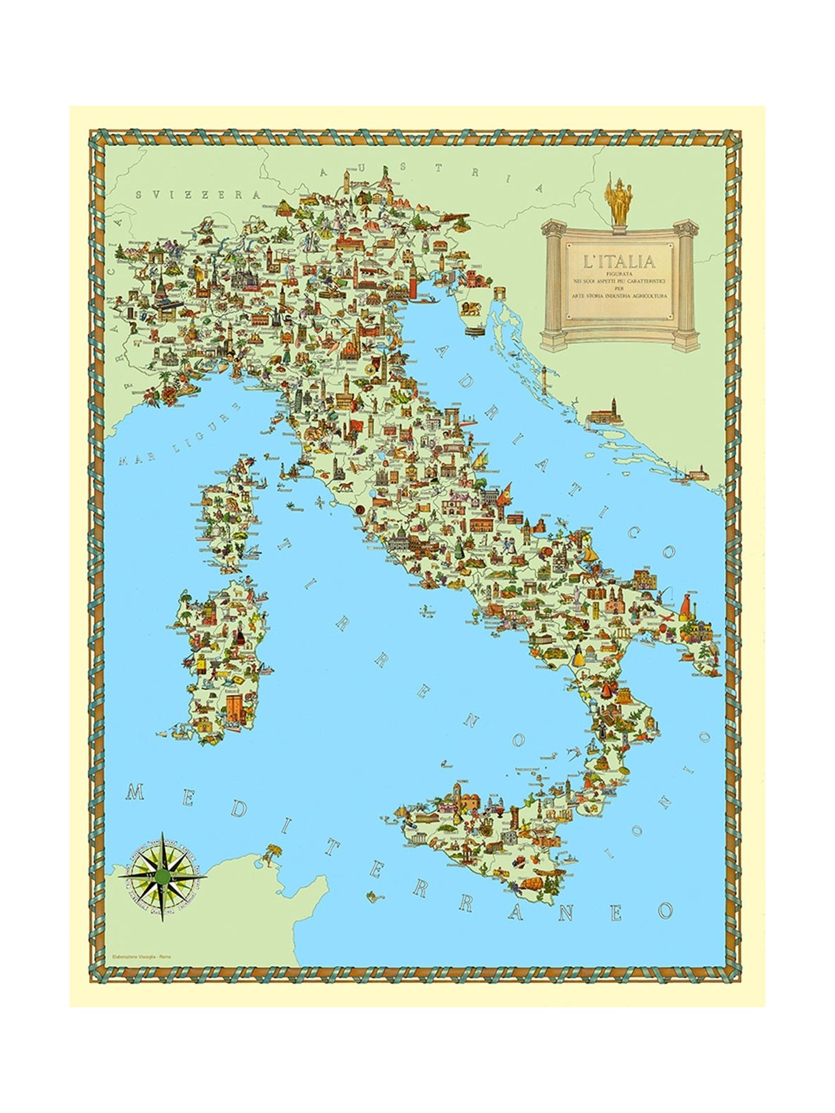 Political color map of Italy with postal codes