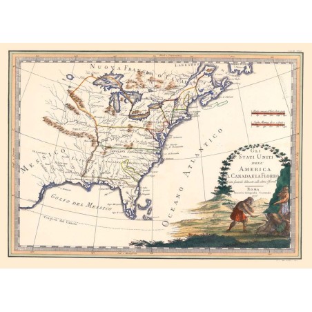 Carta geografica antica degli Stati Uniti Canada Florida 1797