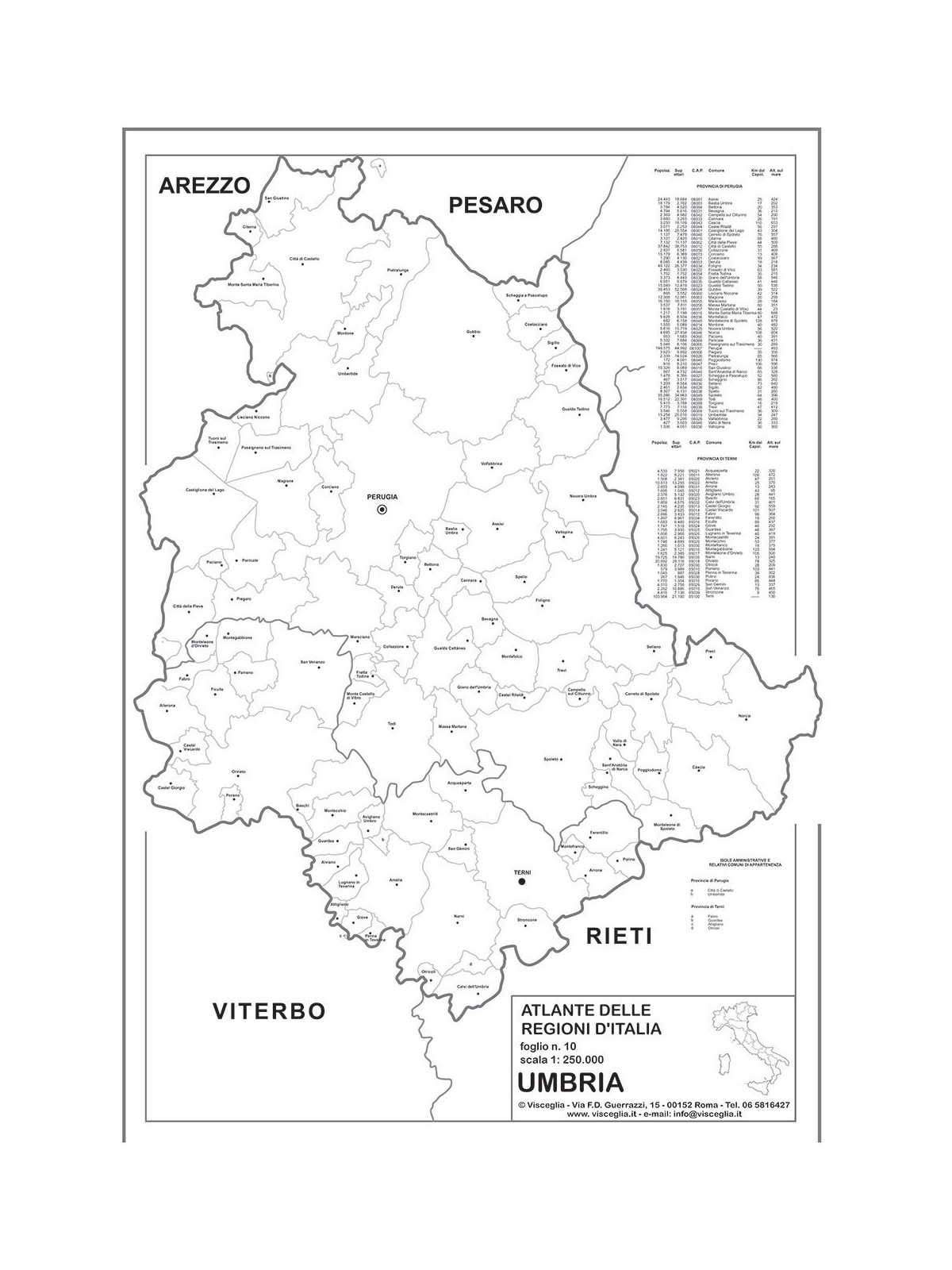 Map of Umbria with postal codes