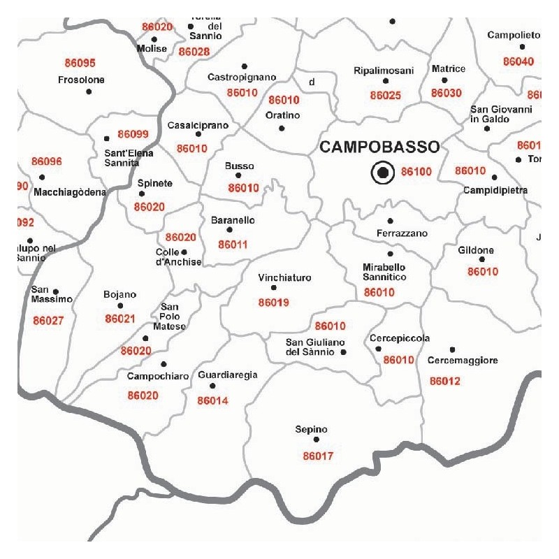 Map of Basilicata with postal codes