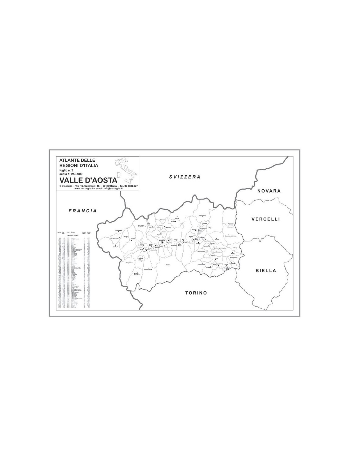 Map of Valle d'Aosta with postal codes