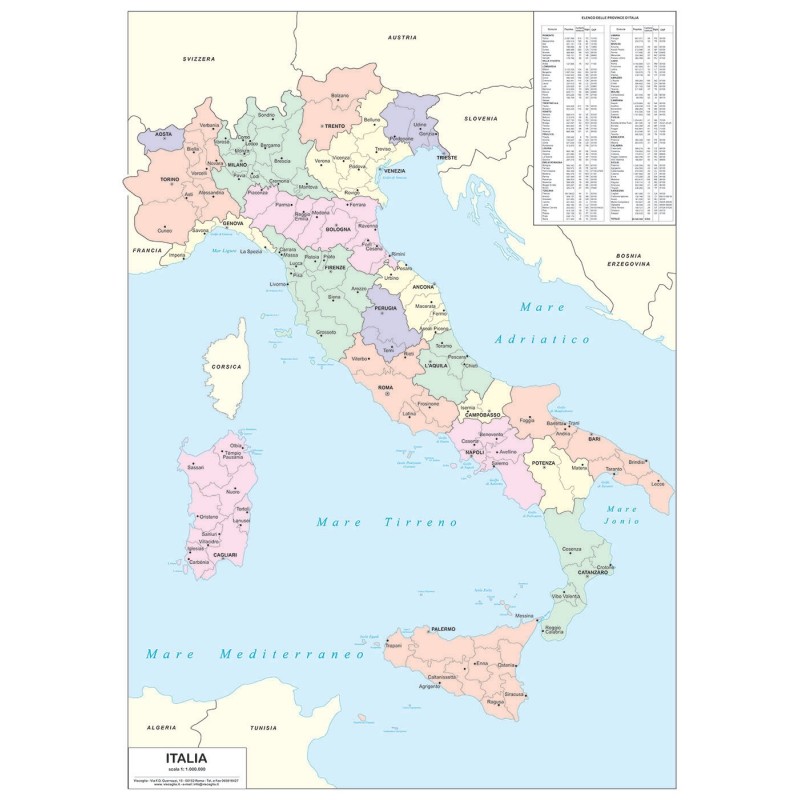 Carta geografica dell'Italia amministrativa a colori