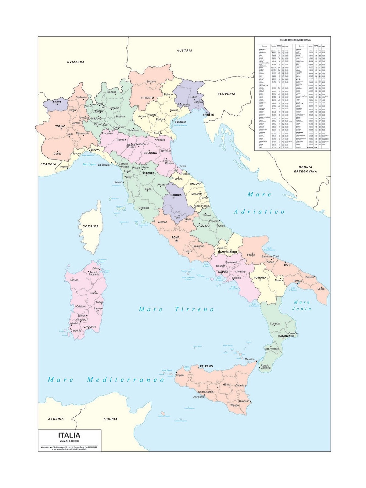 Carta geografica dell'Italia amministrativa a colori