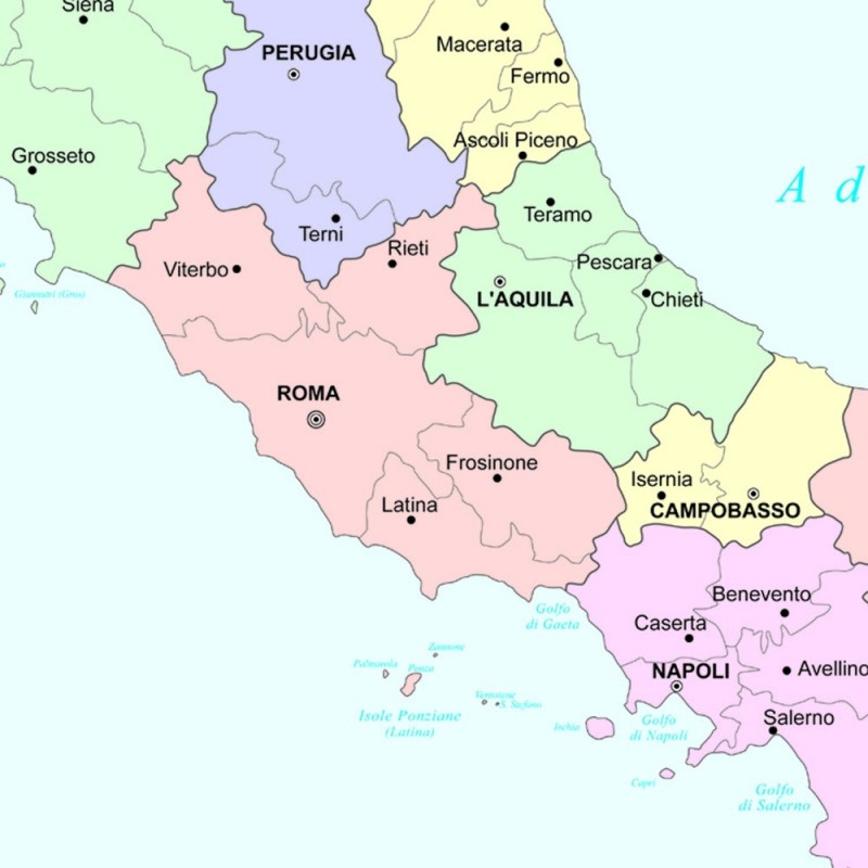 Carta geografica dell'Italia amministrativa a colori