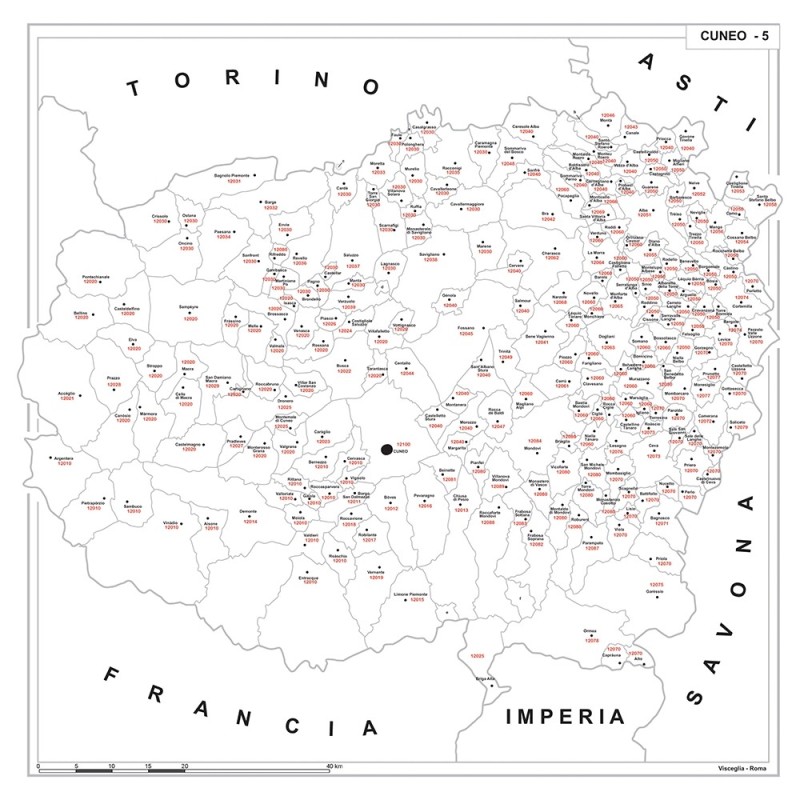 Map of Abruzzo with postal codes