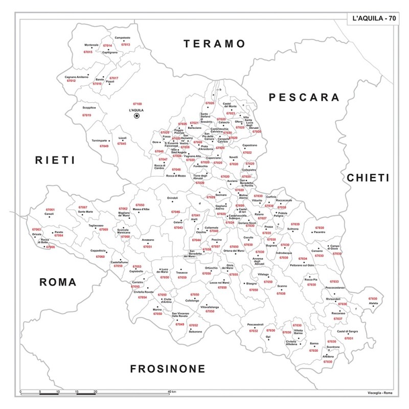 Map of Abruzzo with postal codes