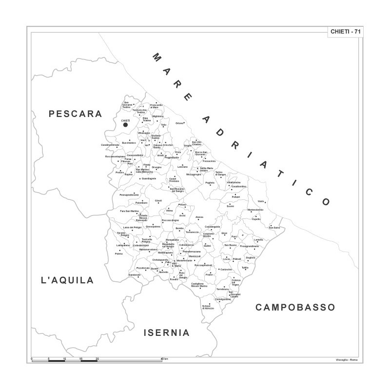 Map of Abruzzo with postal codes