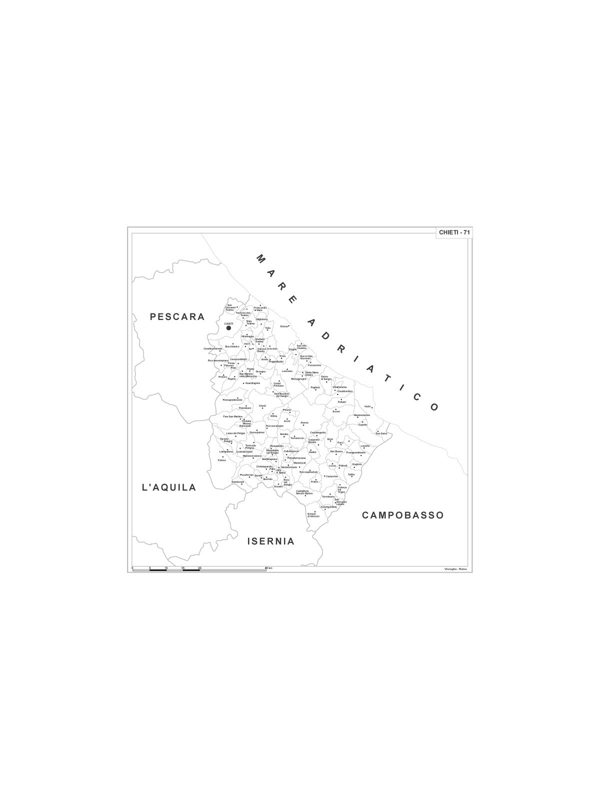 Map of Abruzzo with postal codes