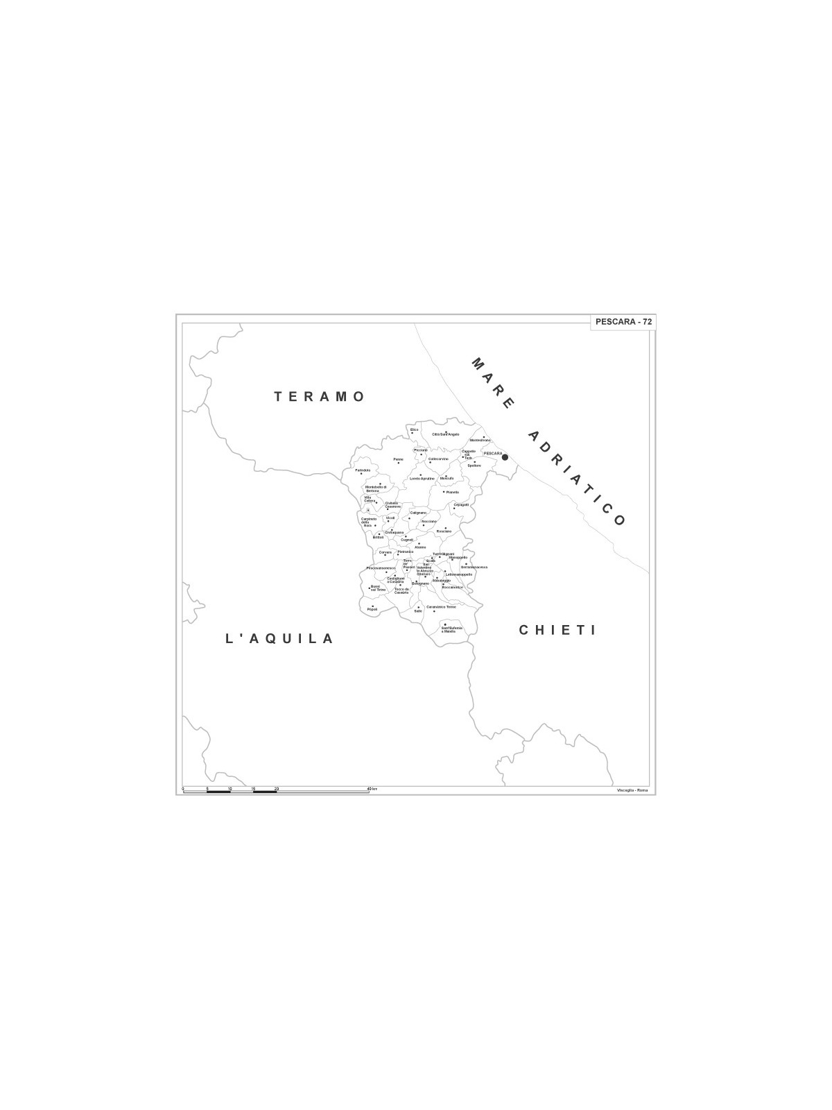 Map of Abruzzo with postal codes