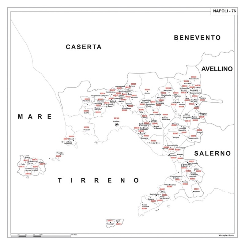 Carta della provincia di Napoli con CAP