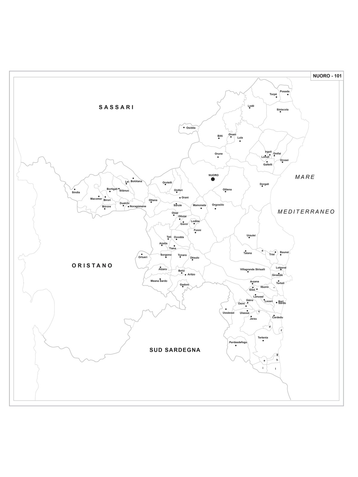 Map of Abruzzo with postal codes