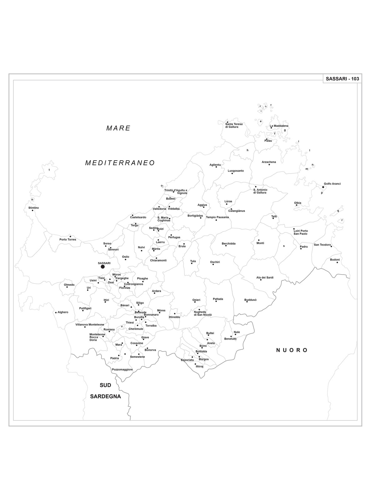 Carta della provincia di Sassari