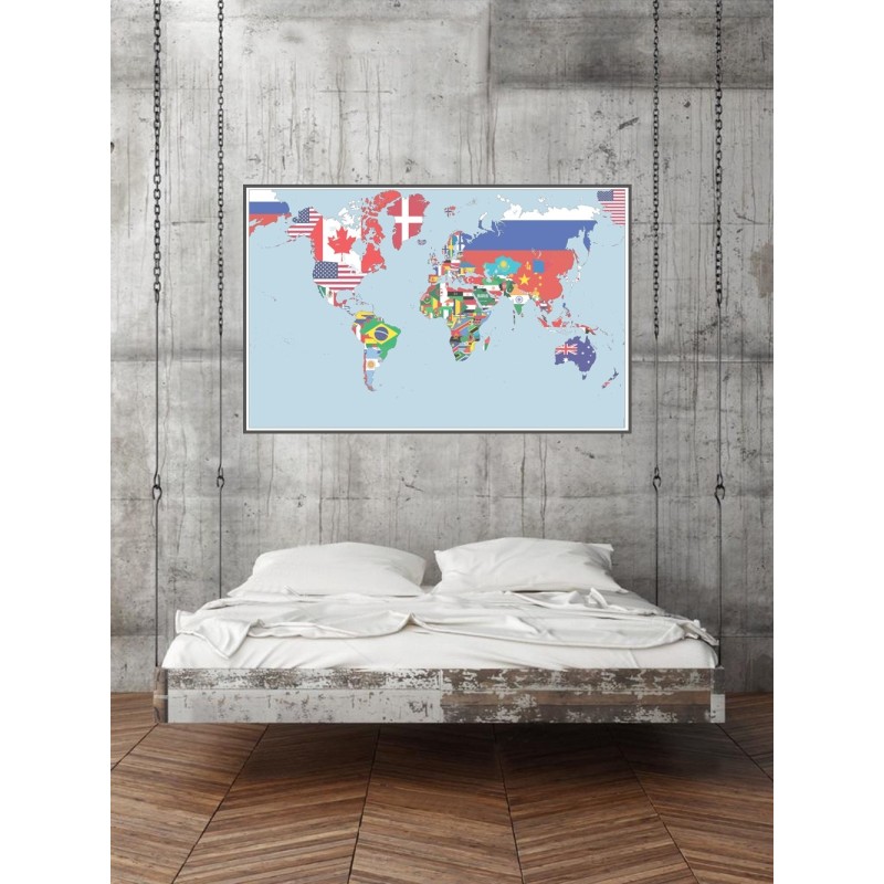 Political color map of the world cm 140 x 90