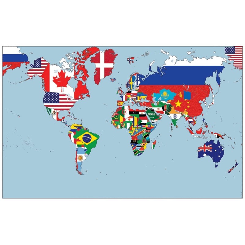 Planisfero politico a colori con bandiere